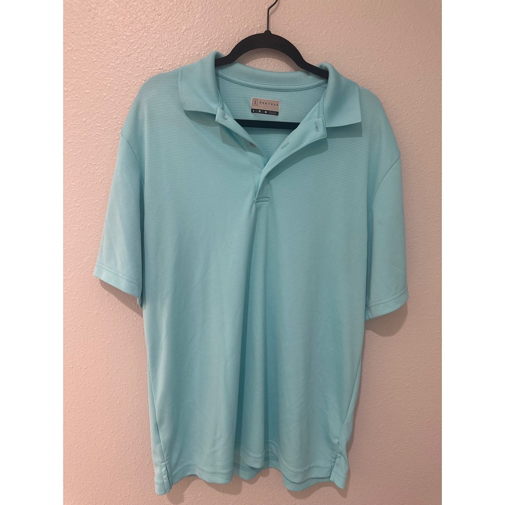 PGA Tour Mens Large Light Blue Short Sleeve Performance Golf Polo Shirt
